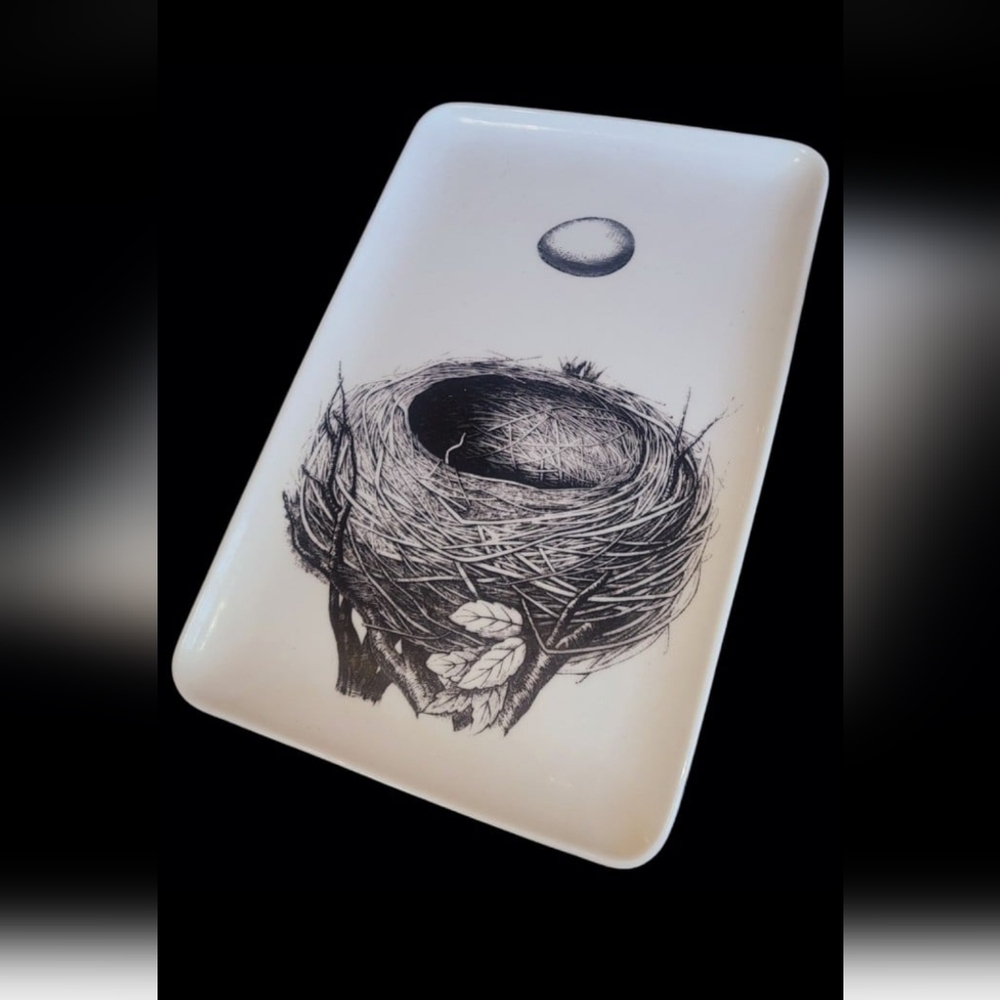 Creative Co-op rectangle Ceramic serving Dish Birds Nest Pattern Spring 🐦